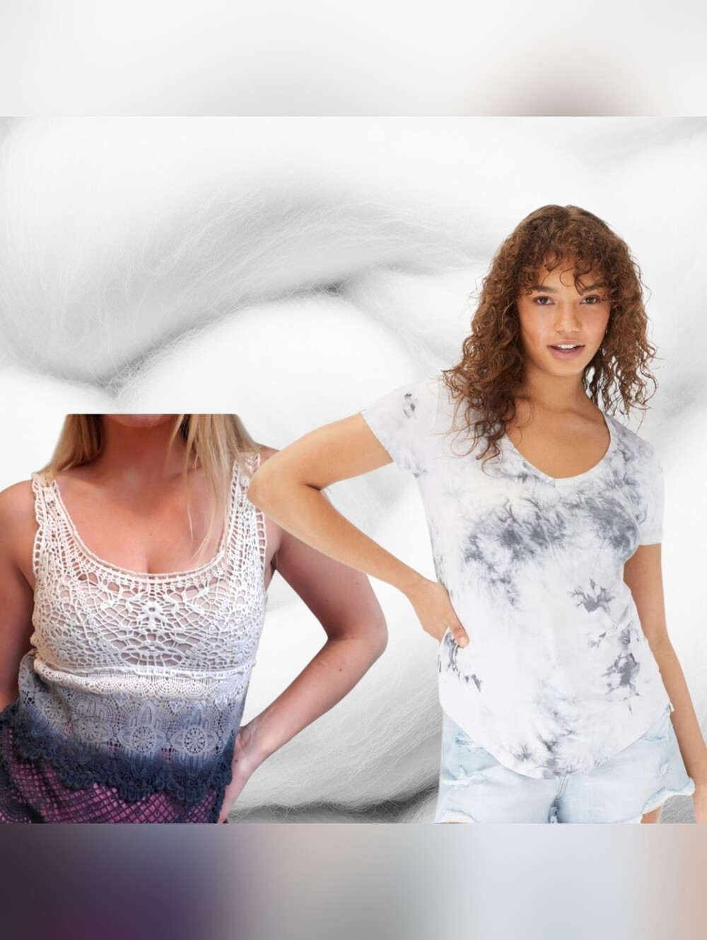 2 NWOT American Eagle Outfitters Soft & Sexy Tie-dye Shirt & Ombre Crochet AE
